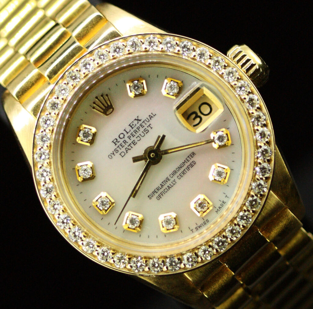 Rolex Ladies Datejust Date President 18K Gold Diamond Dial/Bezel Watch ...