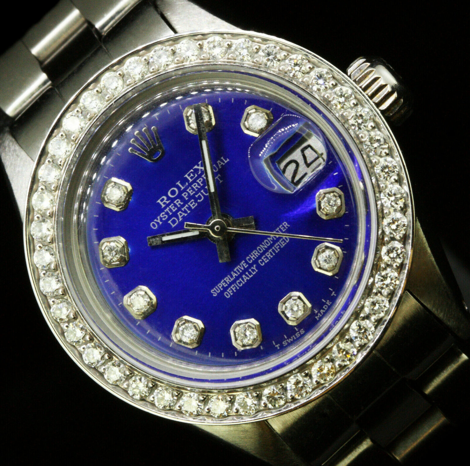 Rolex Ladies Datejust Oyster Stainless Blue Diamond Dial Bezel Watch ...