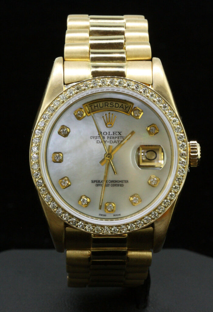 Rolex Mens Presidential Day-date Mother Of Pearl Quick Set Diamond Dial 